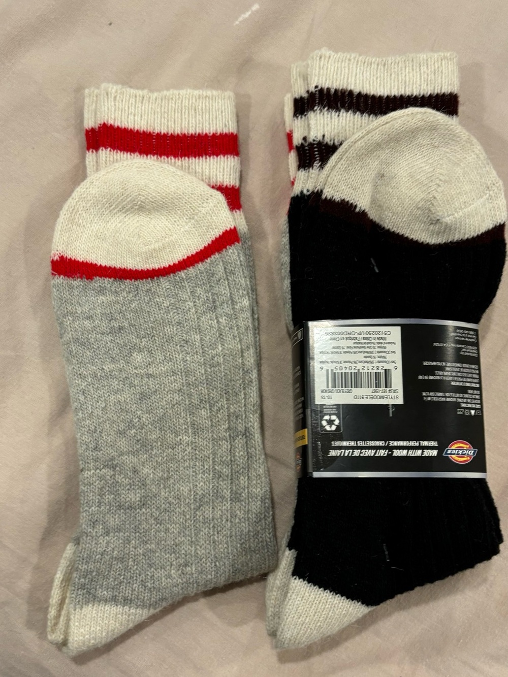 Dickies Men’s Athletic Crew Socks - Grey, Black & Red Stripes